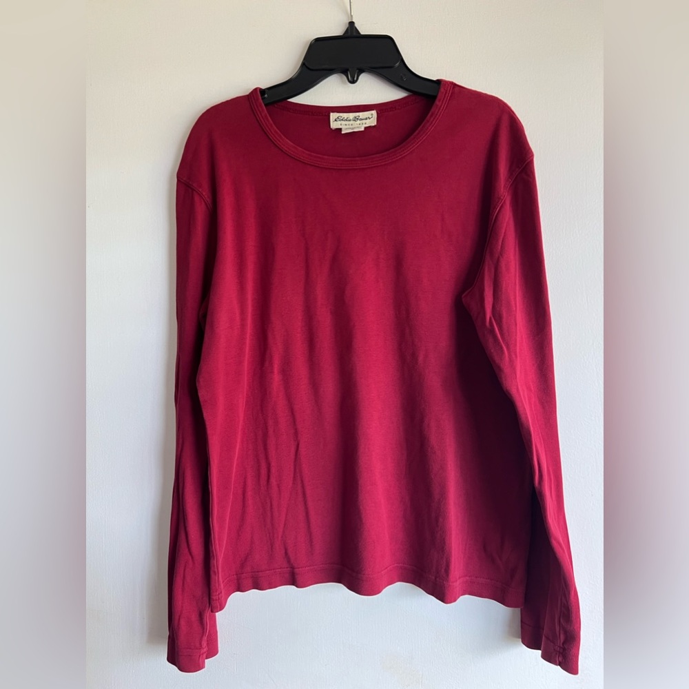 Eddie Bauer brick red long-sleeve T-shirt, size Medium.